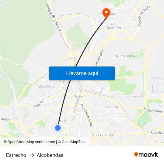 Estrecho to Alcobendas map