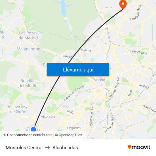 Móstoles Central to Alcobendas map