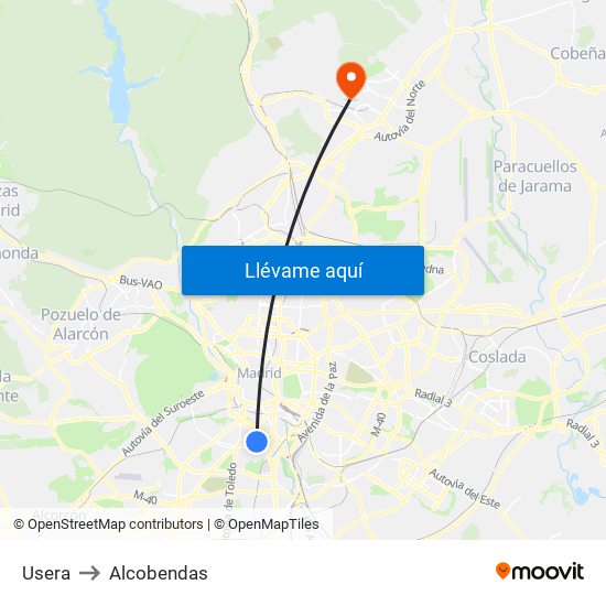 Usera to Alcobendas map