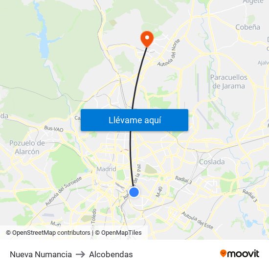 Nueva Numancia to Alcobendas map