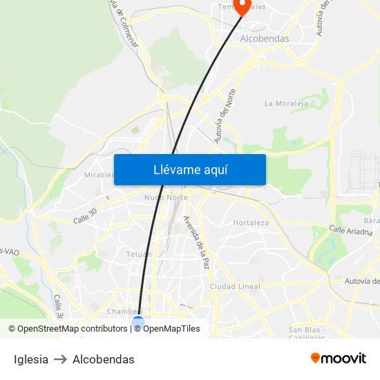 Iglesia to Alcobendas map