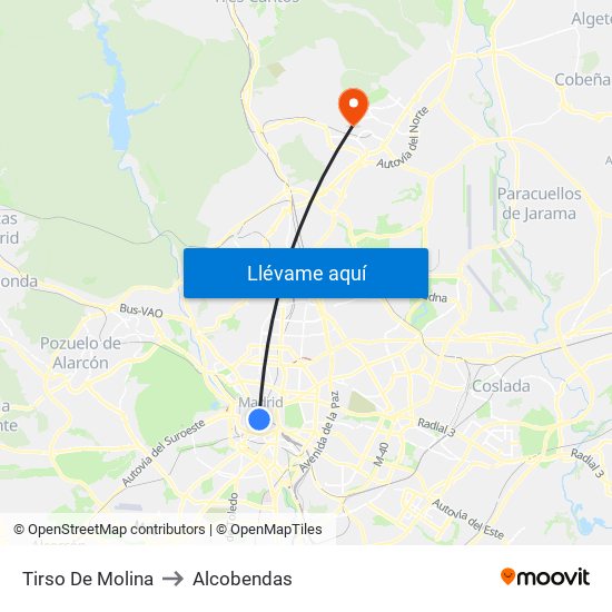 Tirso De Molina to Alcobendas map