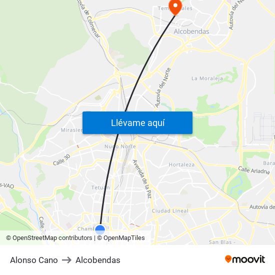 Alonso Cano to Alcobendas map