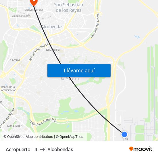 Aeropuerto T4 to Alcobendas map