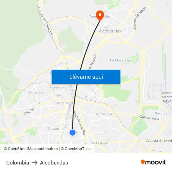 Colombia to Alcobendas map