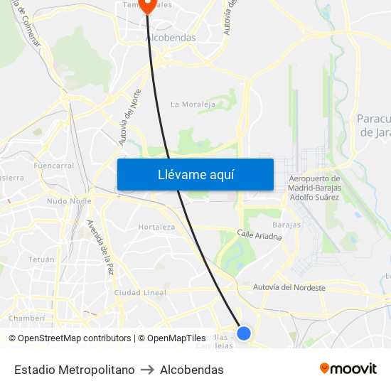 Estadio Metropolitano to Alcobendas map