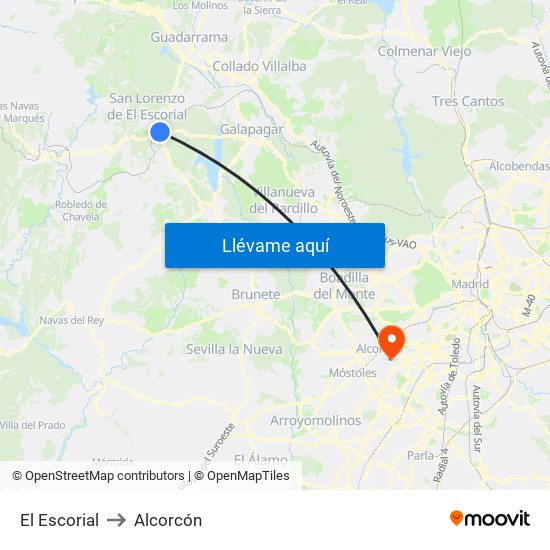 El Escorial to Alcorcón map