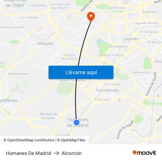 Humanes De Madrid to Alcorcón map