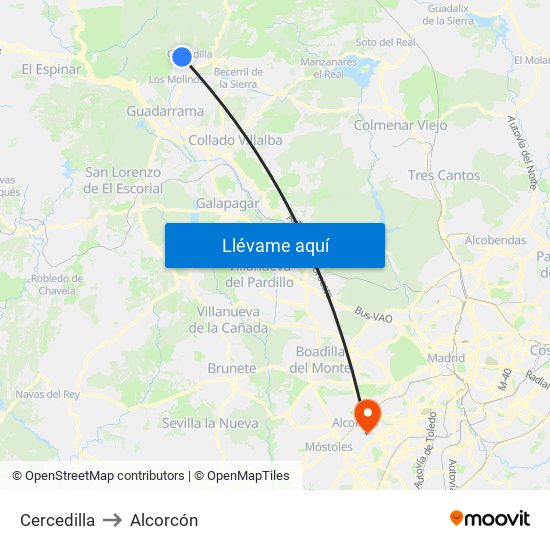 Cercedilla to Alcorcón map