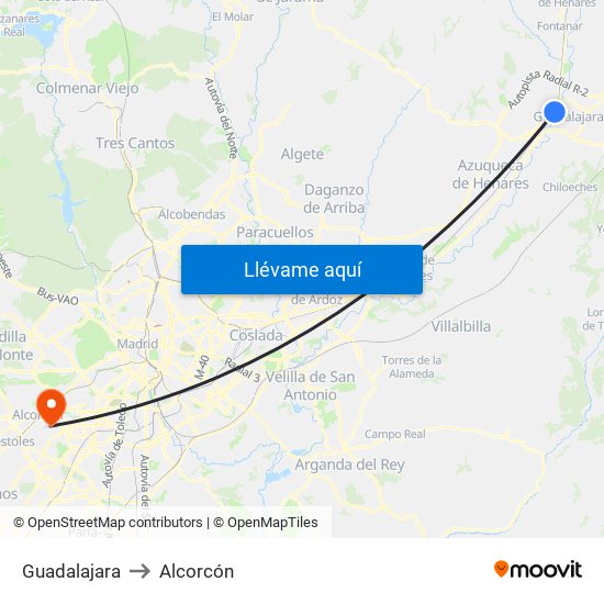 Guadalajara to Alcorcón map