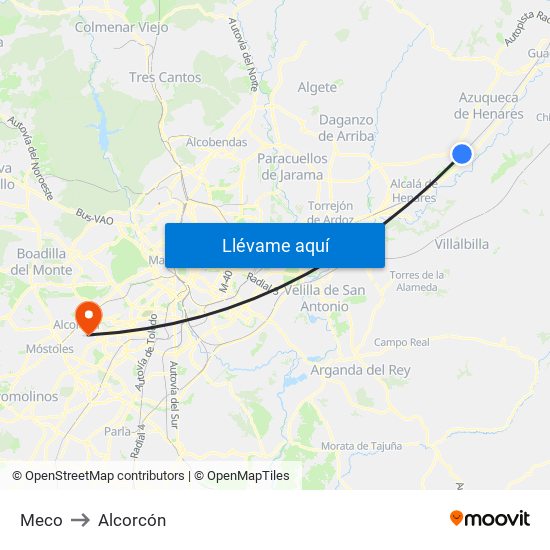 Meco to Alcorcón map