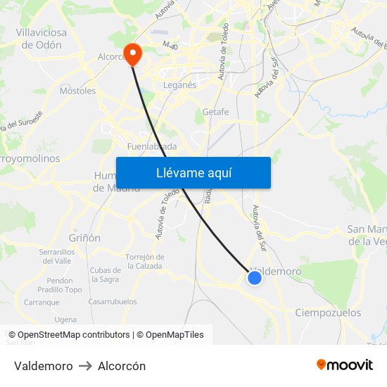 Valdemoro to Alcorcón map