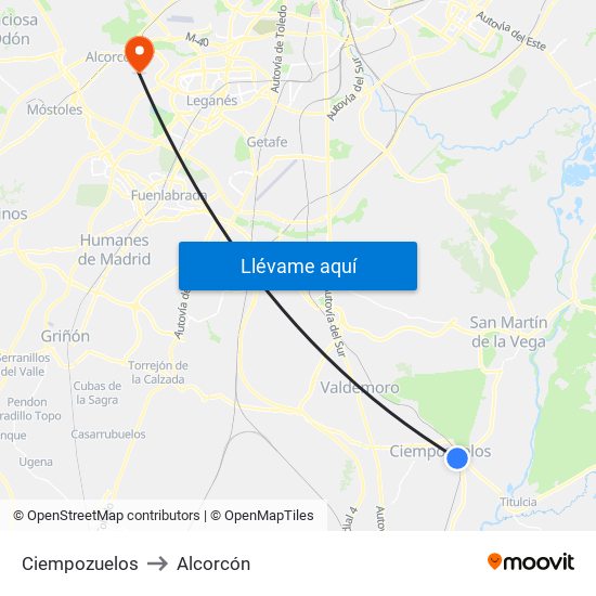 Ciempozuelos to Alcorcón map