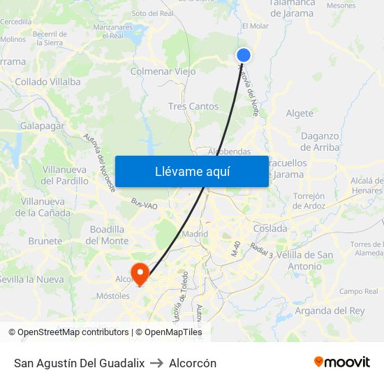 San Agustín Del Guadalix to Alcorcón map