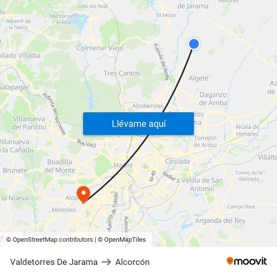 Valdetorres De Jarama to Alcorcón map