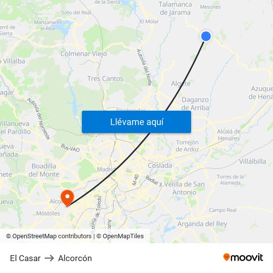 El Casar to Alcorcón map