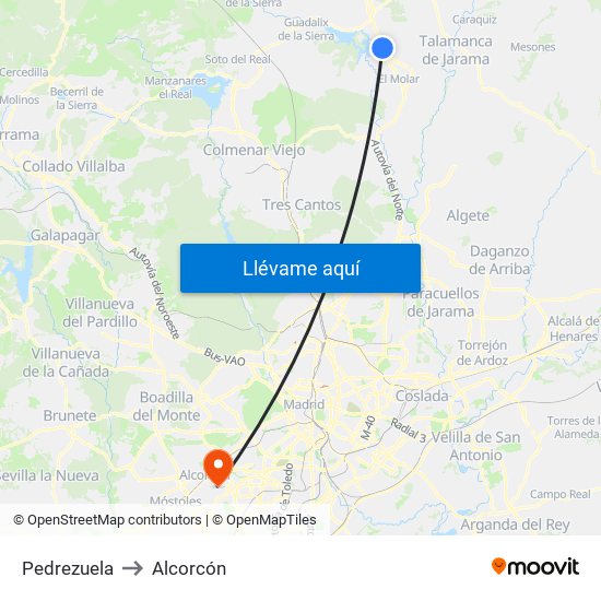 Pedrezuela to Alcorcón map