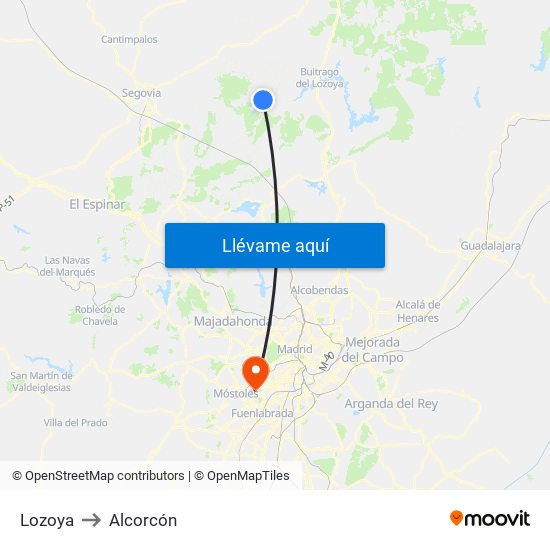 Lozoya to Alcorcón map