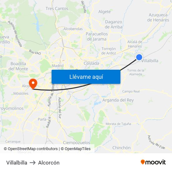 Villalbilla to Alcorcón map