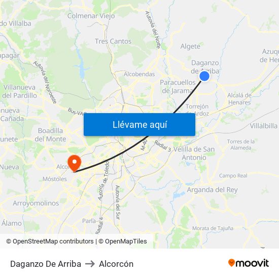 Daganzo De Arriba to Alcorcón map