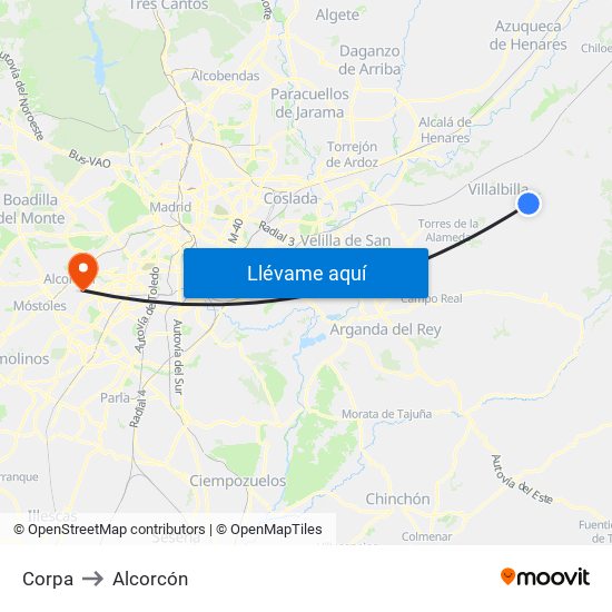 Corpa to Alcorcón map