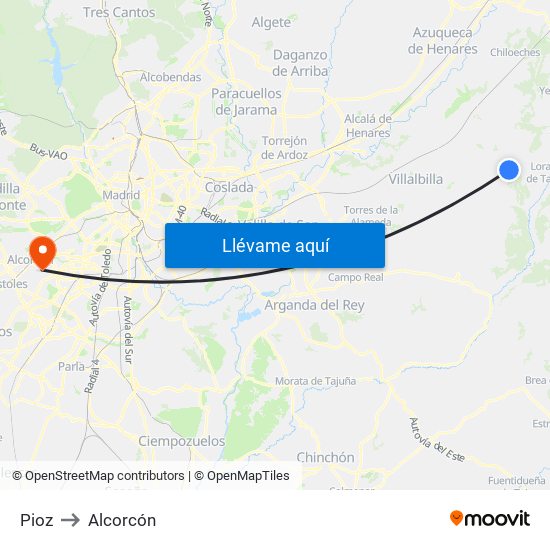 Pioz to Alcorcón map