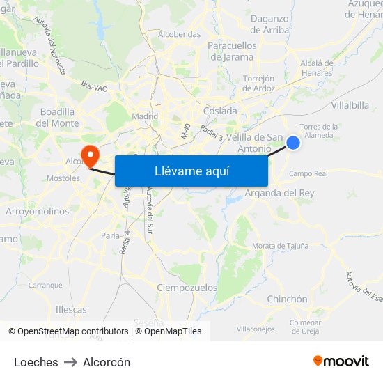 Loeches to Alcorcón map