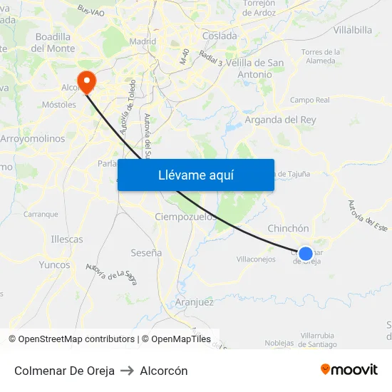 Colmenar De Oreja to Alcorcón map