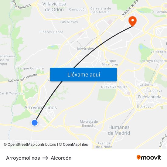 Arroyomolinos to Alcorcón map
