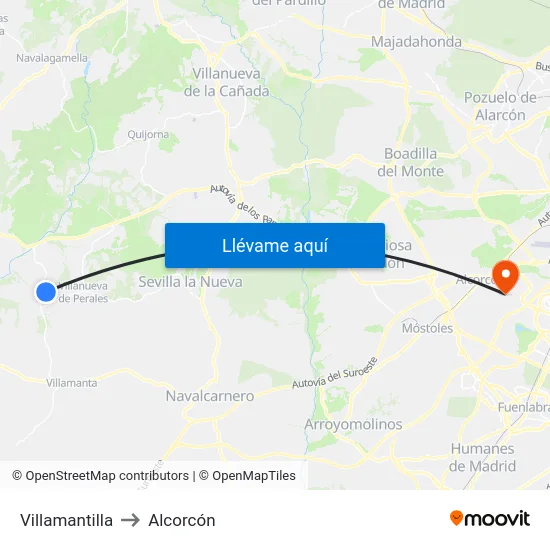 Villamantilla to Alcorcón map