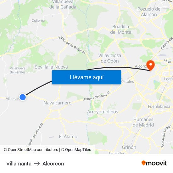 Villamanta to Alcorcón map