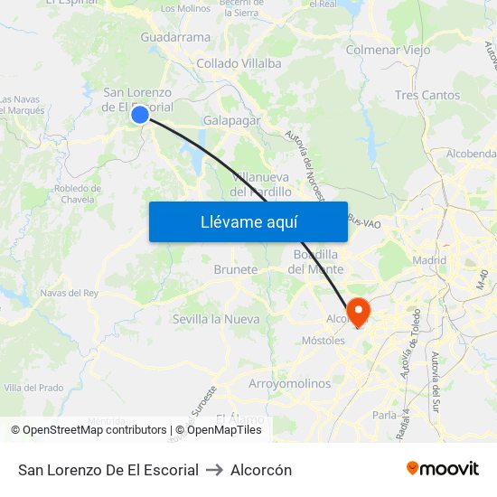 San Lorenzo De El Escorial to Alcorcón map