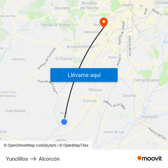 Yunclillos to Alcorcón map