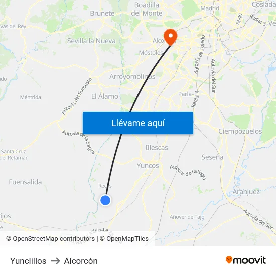 Yunclillos to Alcorcón map