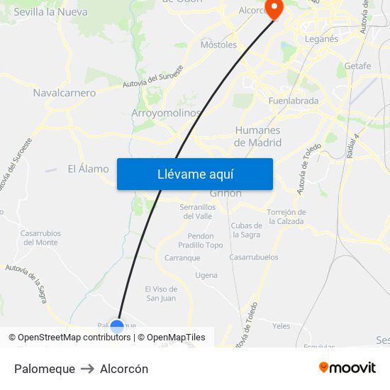 Palomeque to Alcorcón map