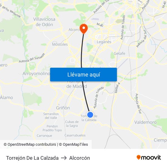 Torrejón De La Calzada to Alcorcón map