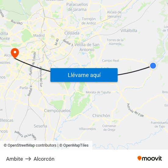 Ambite to Alcorcón map