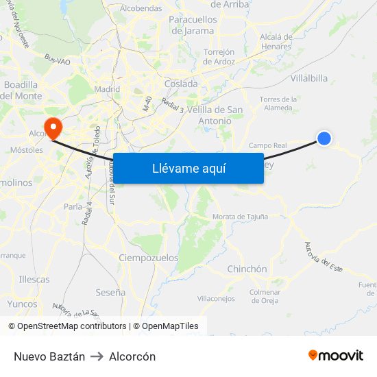 Nuevo Baztán to Alcorcón map