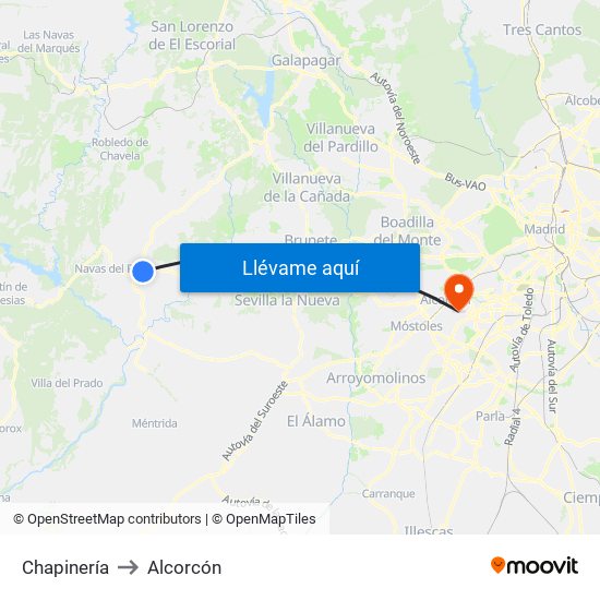 Chapinería to Alcorcón map
