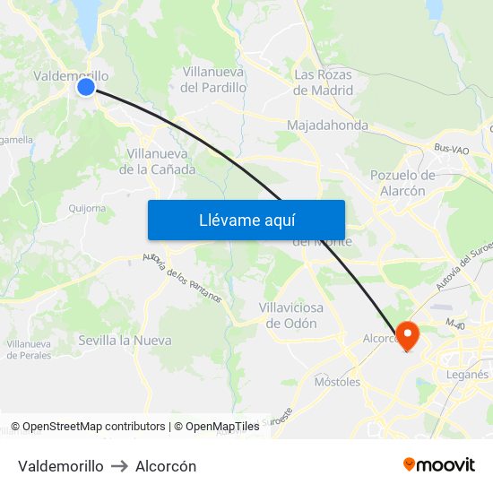 Valdemorillo to Alcorcón map