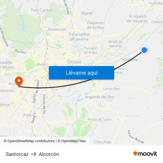 Santorcaz to Alcorcón map