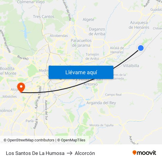 Los Santos De La Humosa to Alcorcón map