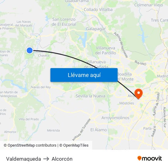 Valdemaqueda to Alcorcón map