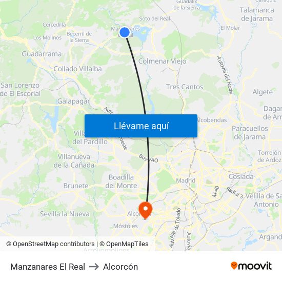 Manzanares El Real to Alcorcón map