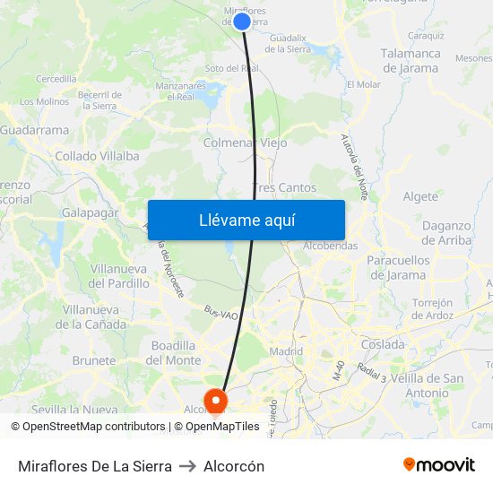 Miraflores De La Sierra to Alcorcón map