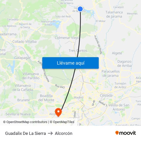 Guadalix De La Sierra to Alcorcón map