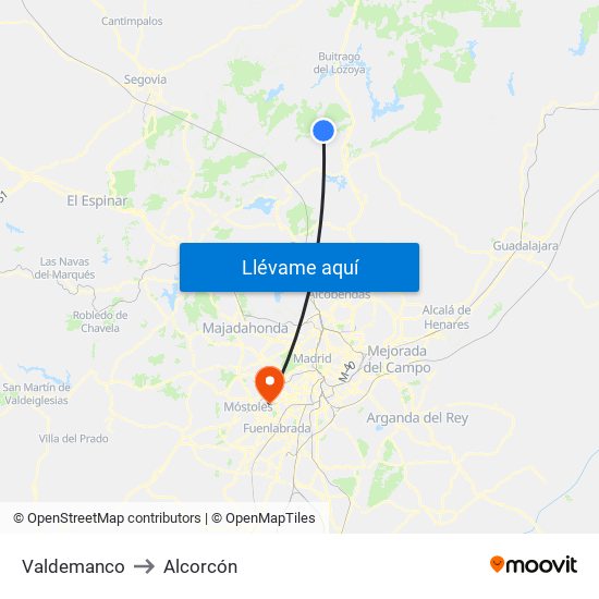 Valdemanco to Alcorcón map