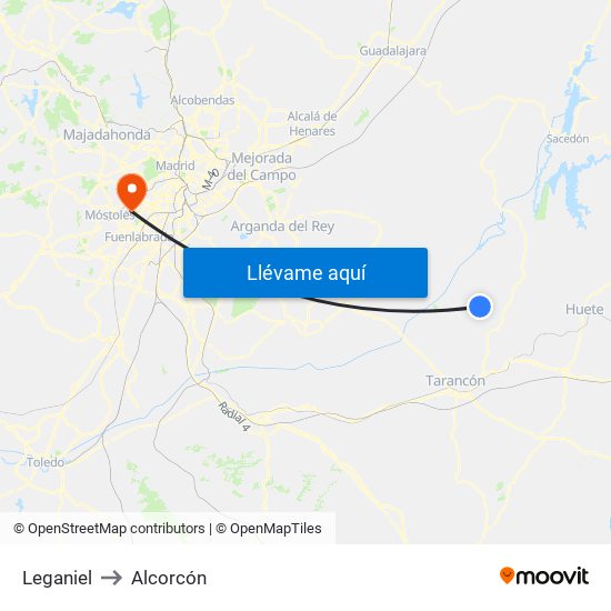 Leganiel to Alcorcón map