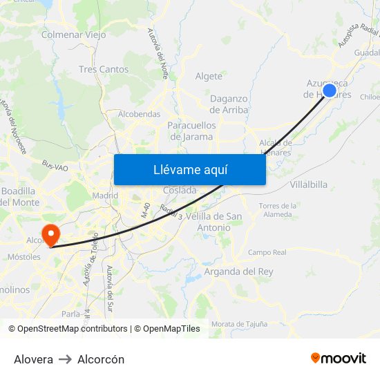 Alovera to Alcorcón map