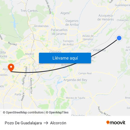 Pozo De Guadalajara to Alcorcón map